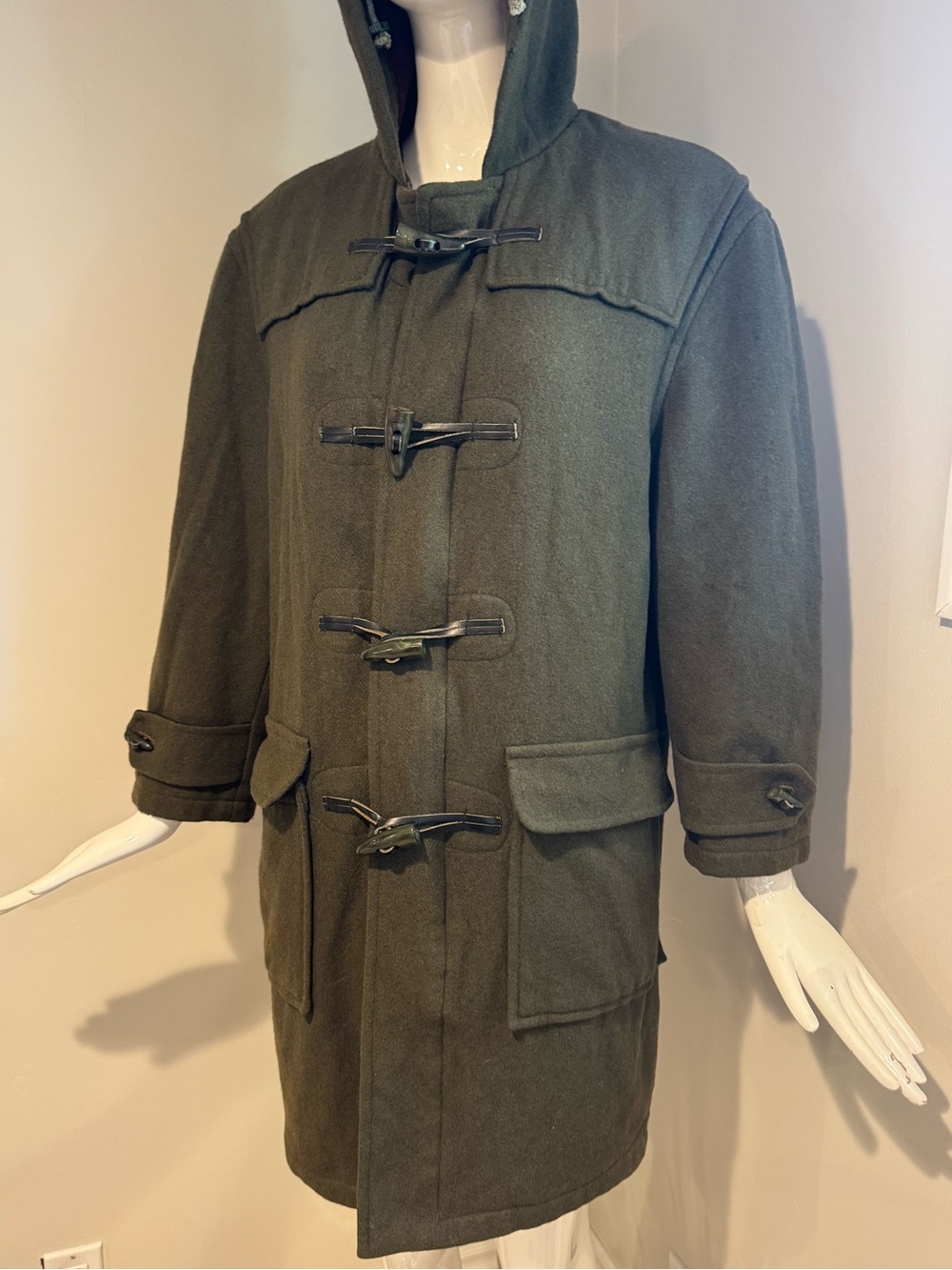Vintage London Fog Men’s 36R Olive Hooded Duffle Toggle Coat